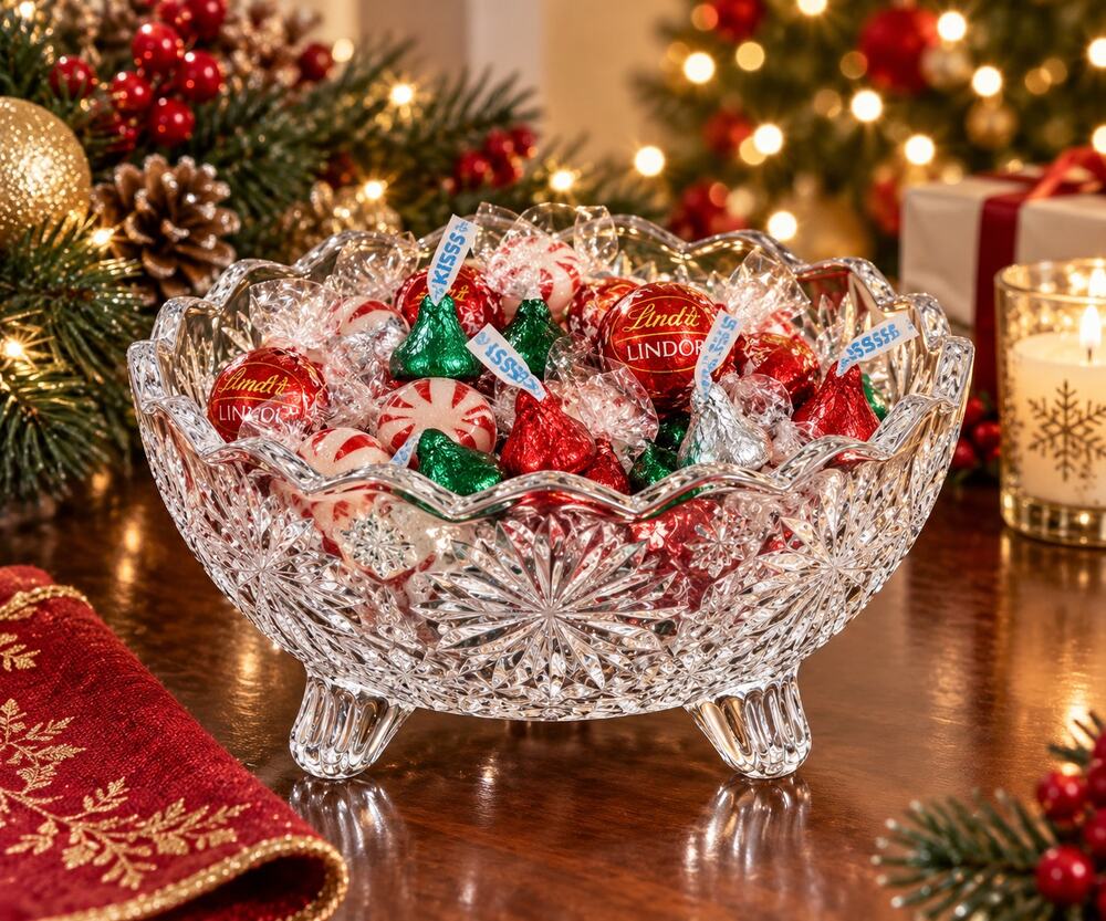 Mikasa Snowflake Crystal 6.5" Footed Christmas Candy Bowl